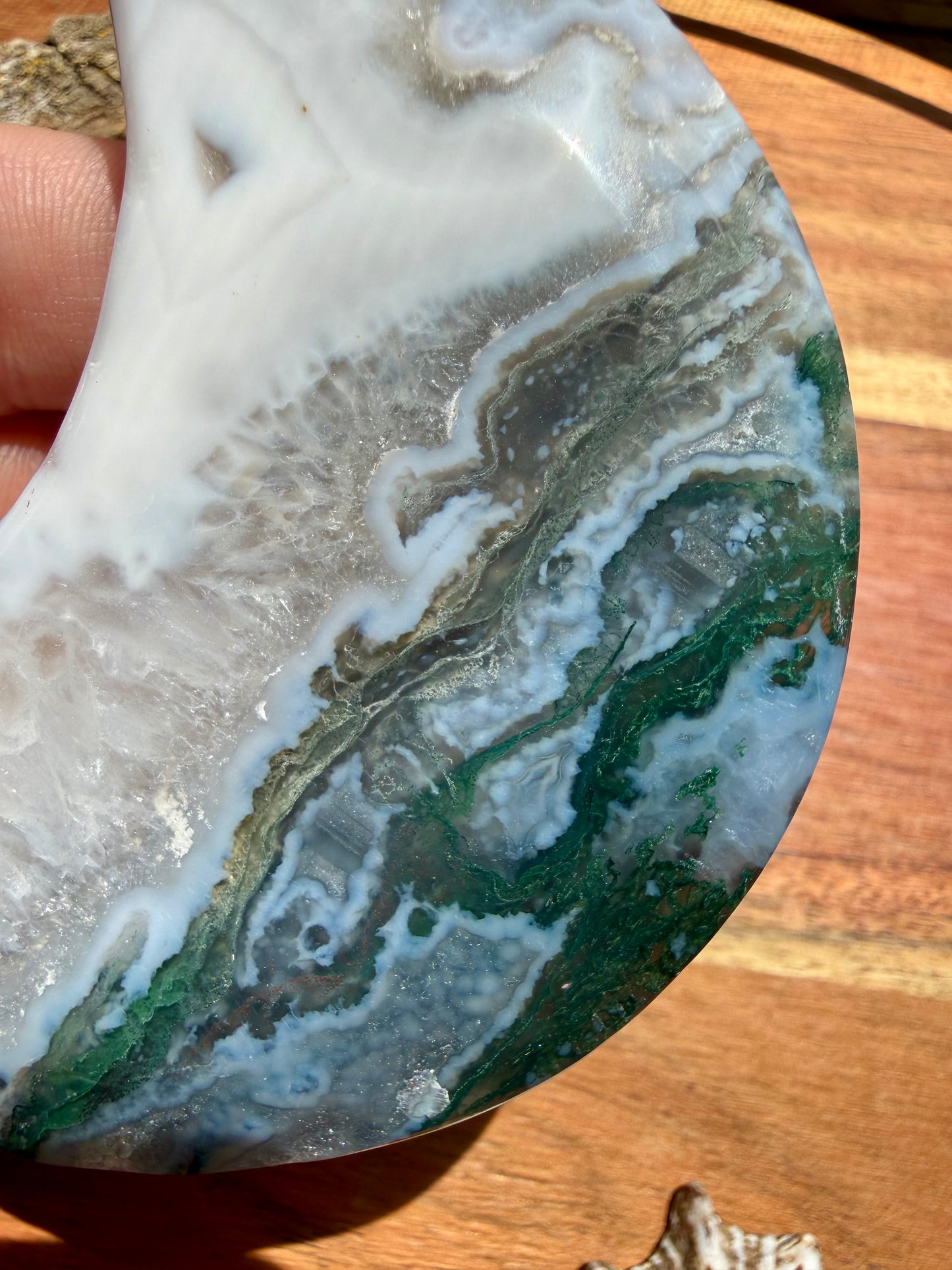 MOSS AGATE MOON WITH STAND
