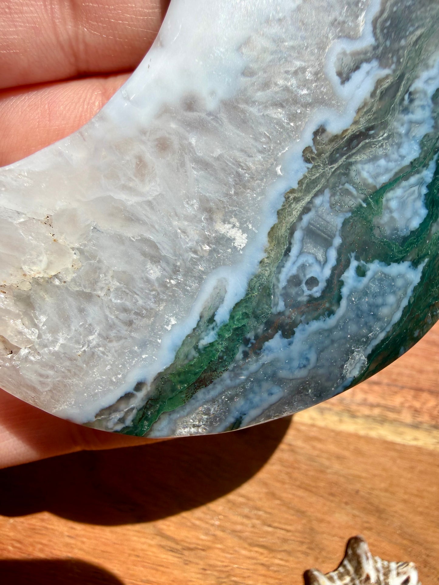MOSS AGATE MOON WITH STAND