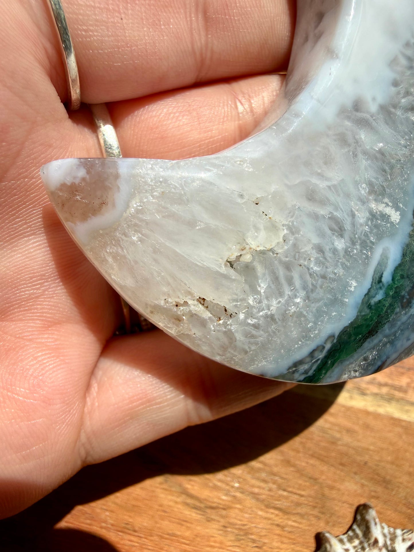 MOSS AGATE MOON WITH STAND