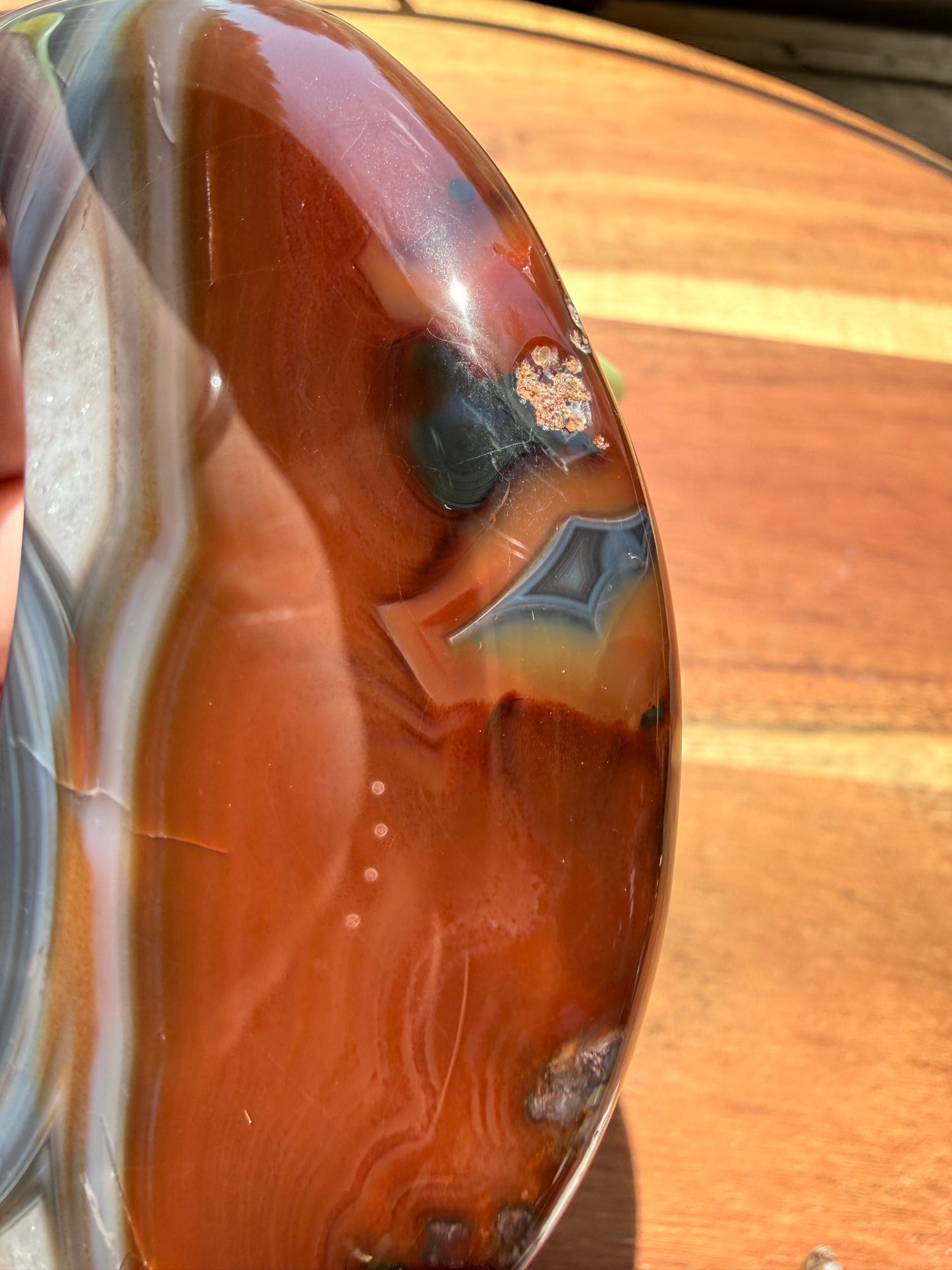 BANDED CARNELIAN + BLUE AGATE MOON WITH STAND
