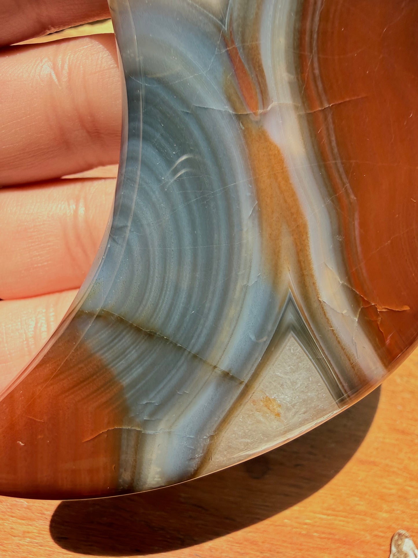 BANDED CARNELIAN + BLUE AGATE MOON WITH STAND