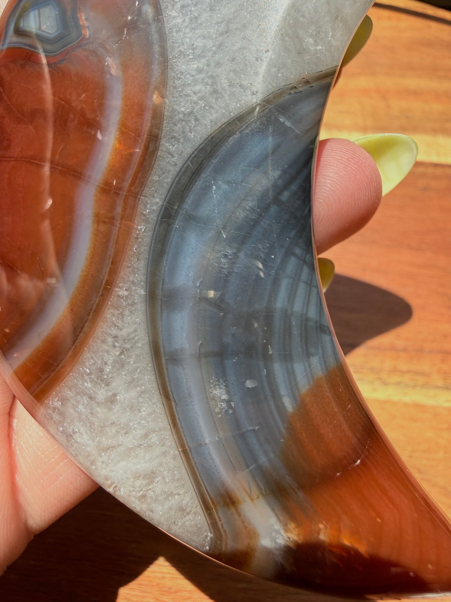 BANDED CARNELIAN + BLUE AGATE MOON WITH STAND