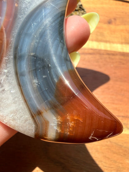 BANDED CARNELIAN + BLUE AGATE MOON WITH STAND