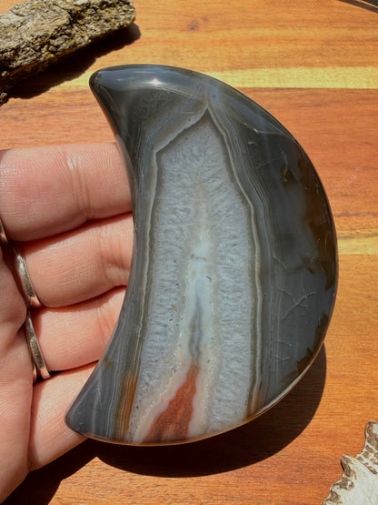BANDED CARNELIAN + BLUE AGATE MOON WITH STAND