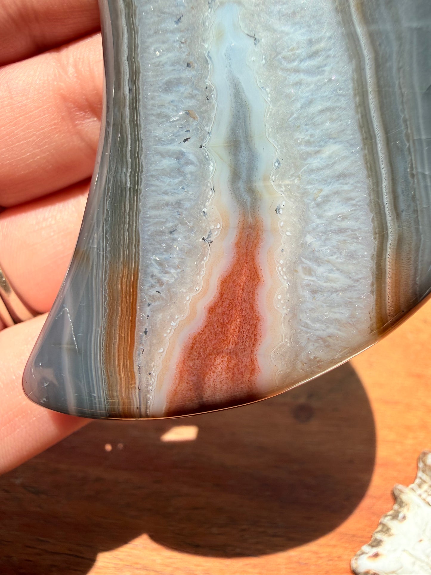 BANDED CARNELIAN + BLUE AGATE MOON WITH STAND