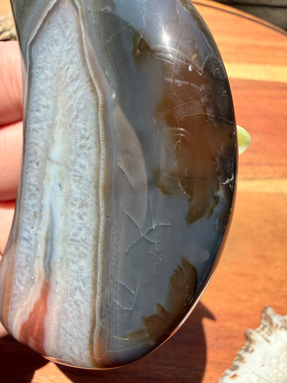 BANDED CARNELIAN + BLUE AGATE MOON WITH STAND