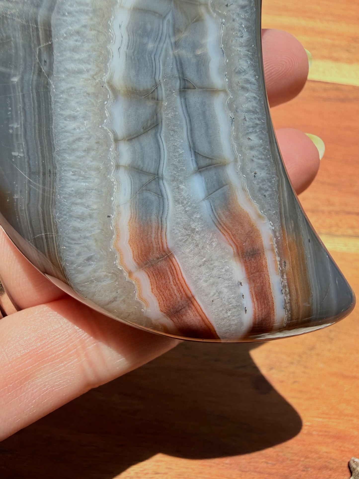BANDED CARNELIAN + BLUE AGATE MOON WITH STAND