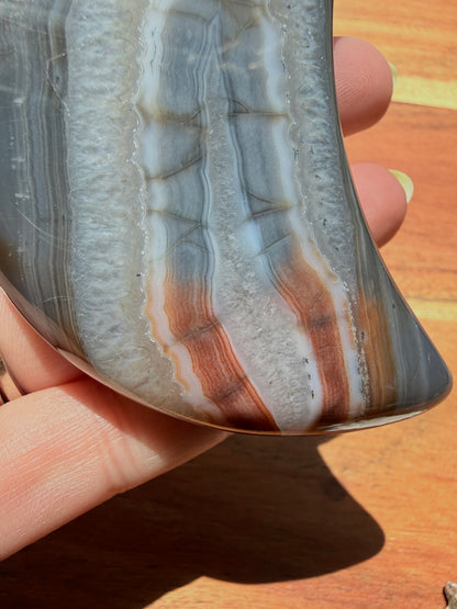 BANDED CARNELIAN + BLUE AGATE MOON WITH STAND