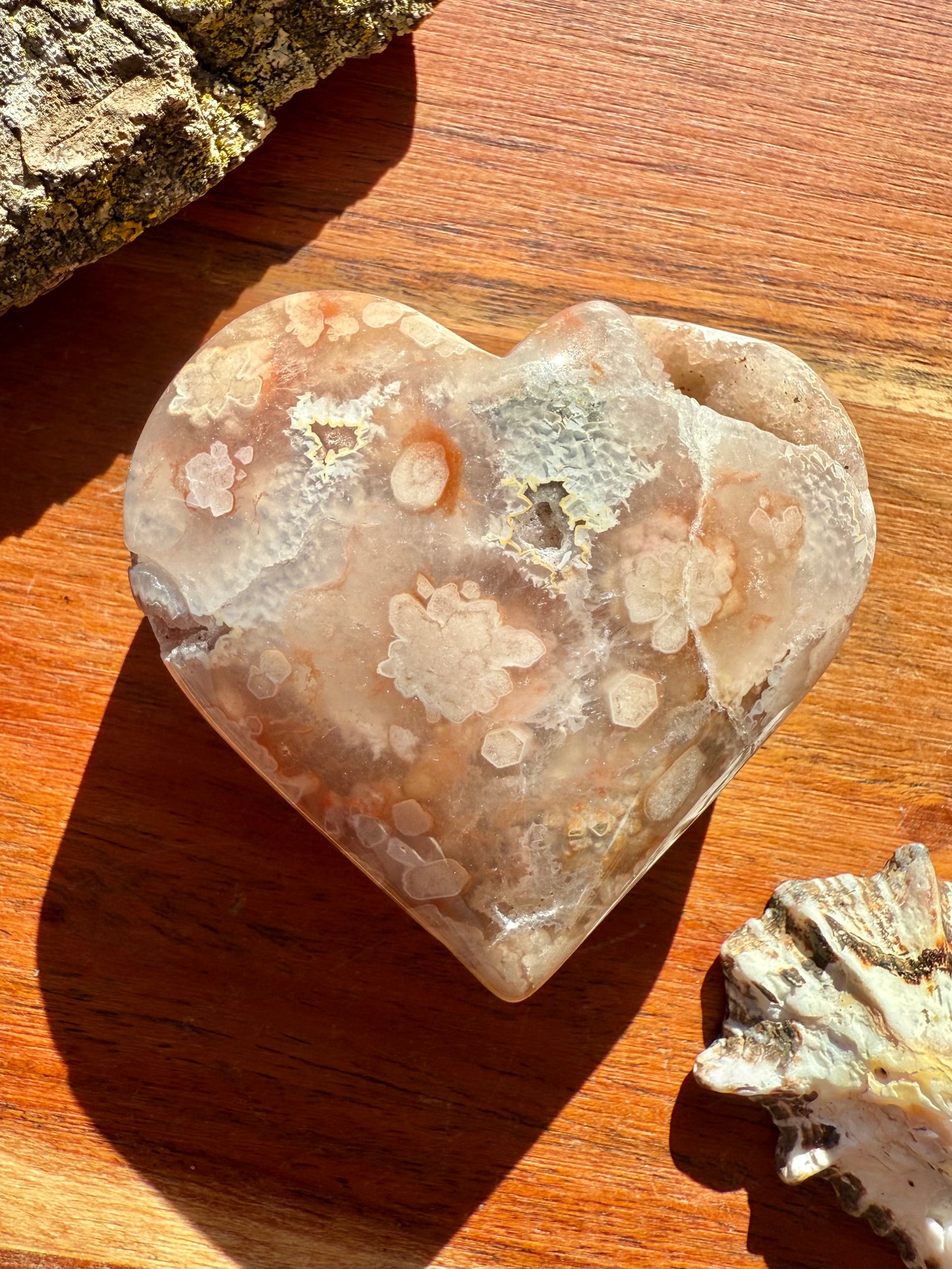 PINK AMETHYST + FLOWER AGATE HEART