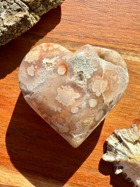 PINK AMETHYST + FLOWER AGATE HEART
