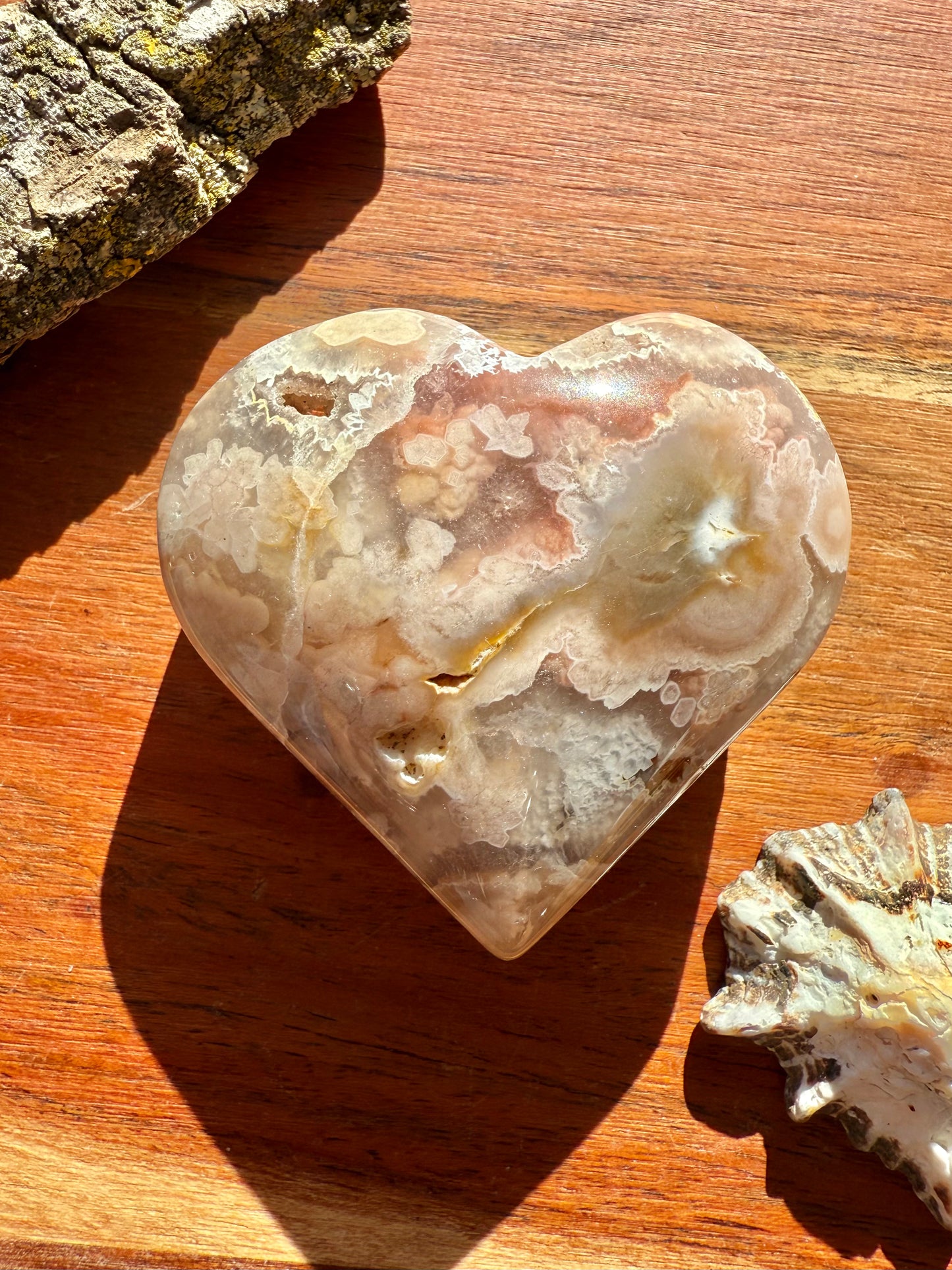 PINK AMETHYST + FLOWER AGATE HEART