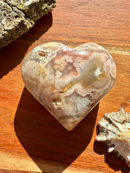 PINK AMETHYST + FLOWER AGATE HEART