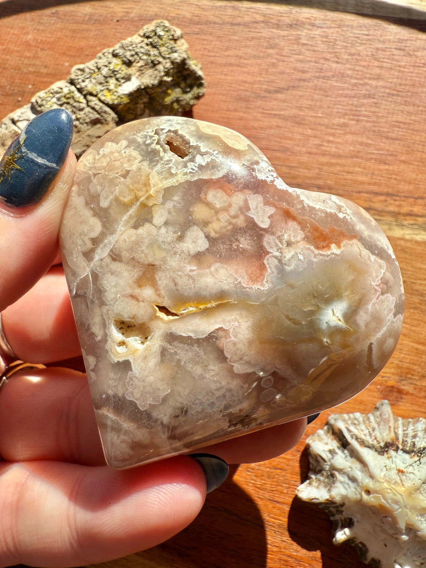 PINK AMETHYST + FLOWER AGATE HEART