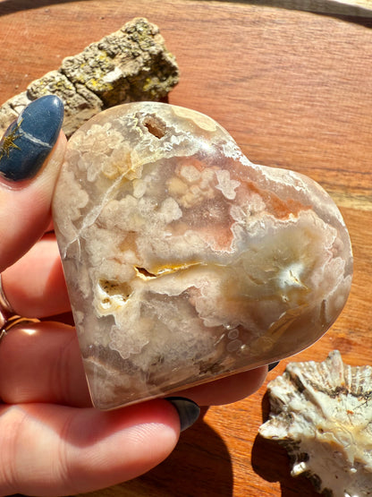 PINK AMETHYST + FLOWER AGATE HEART