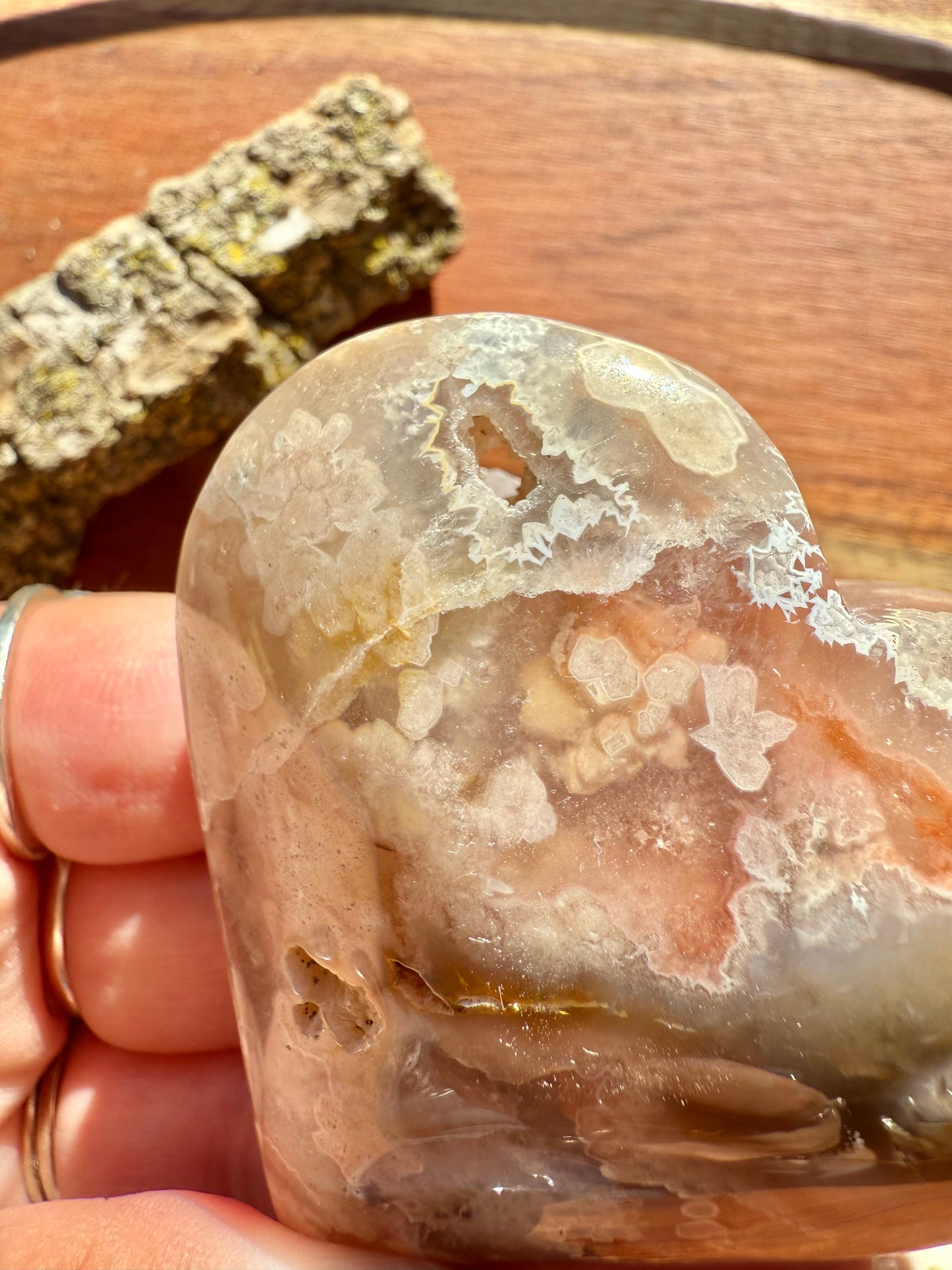 PINK AMETHYST + FLOWER AGATE HEART