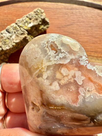 PINK AMETHYST + FLOWER AGATE HEART