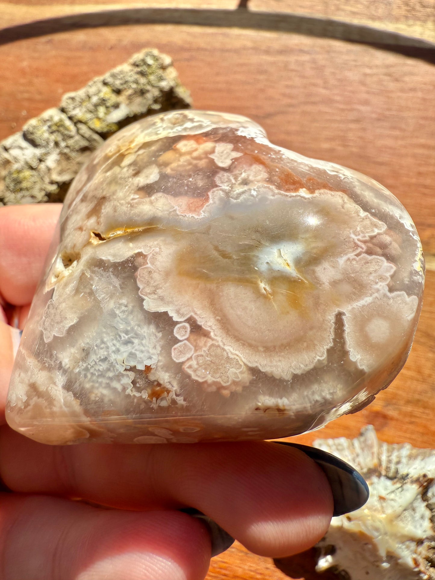 PINK AMETHYST + FLOWER AGATE HEART