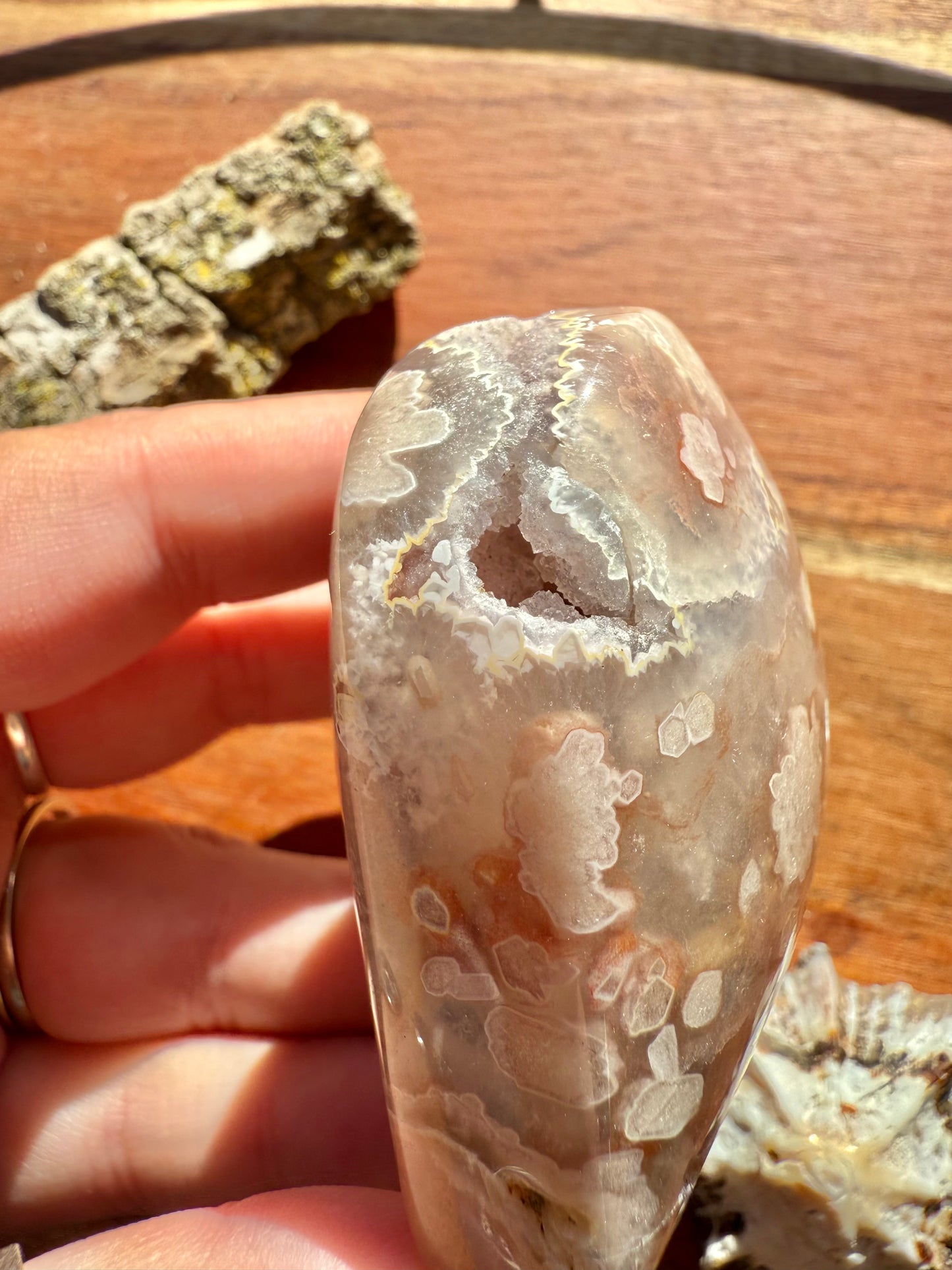 PINK AMETHYST + FLOWER AGATE HEART