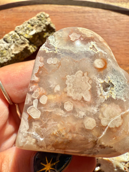 PINK AMETHYST + FLOWER AGATE HEART