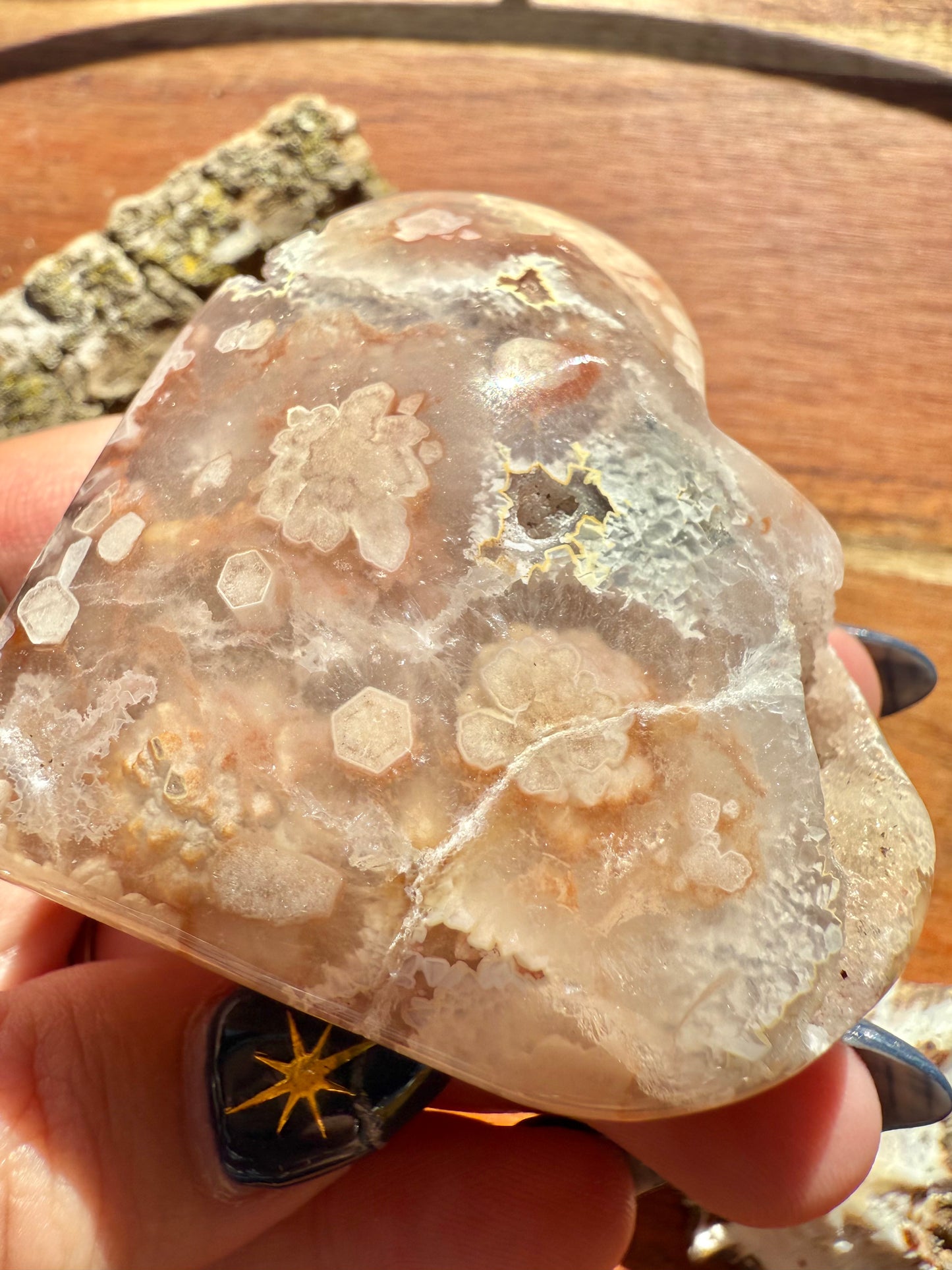 PINK AMETHYST + FLOWER AGATE HEART