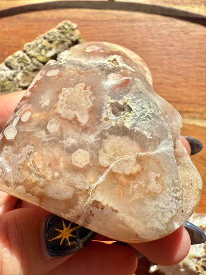 PINK AMETHYST + FLOWER AGATE HEART