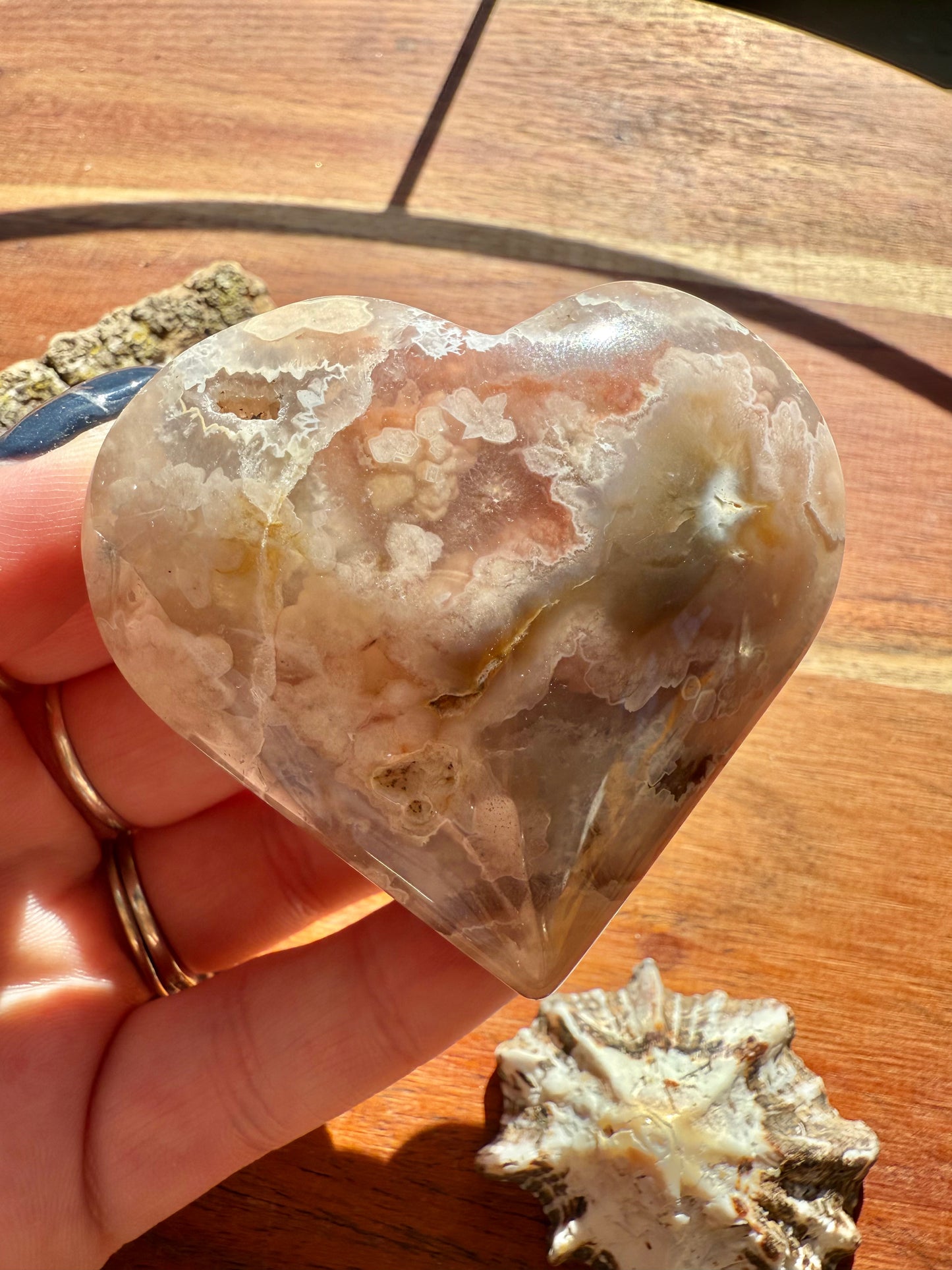 PINK AMETHYST + FLOWER AGATE HEART