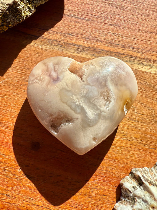 PINK AMETHYST + FLOWER AGATE HEART