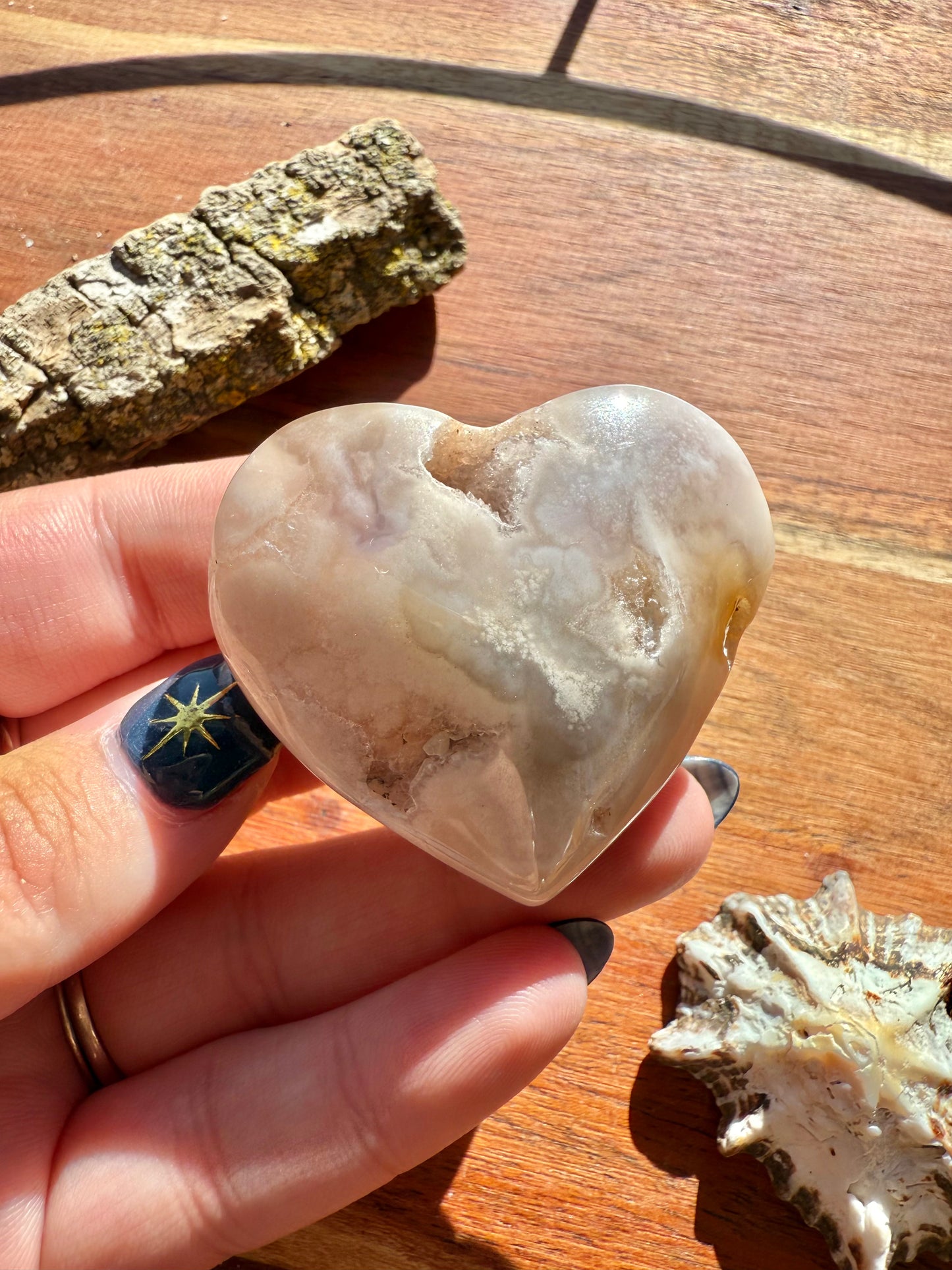 PINK AMETHYST + FLOWER AGATE HEART