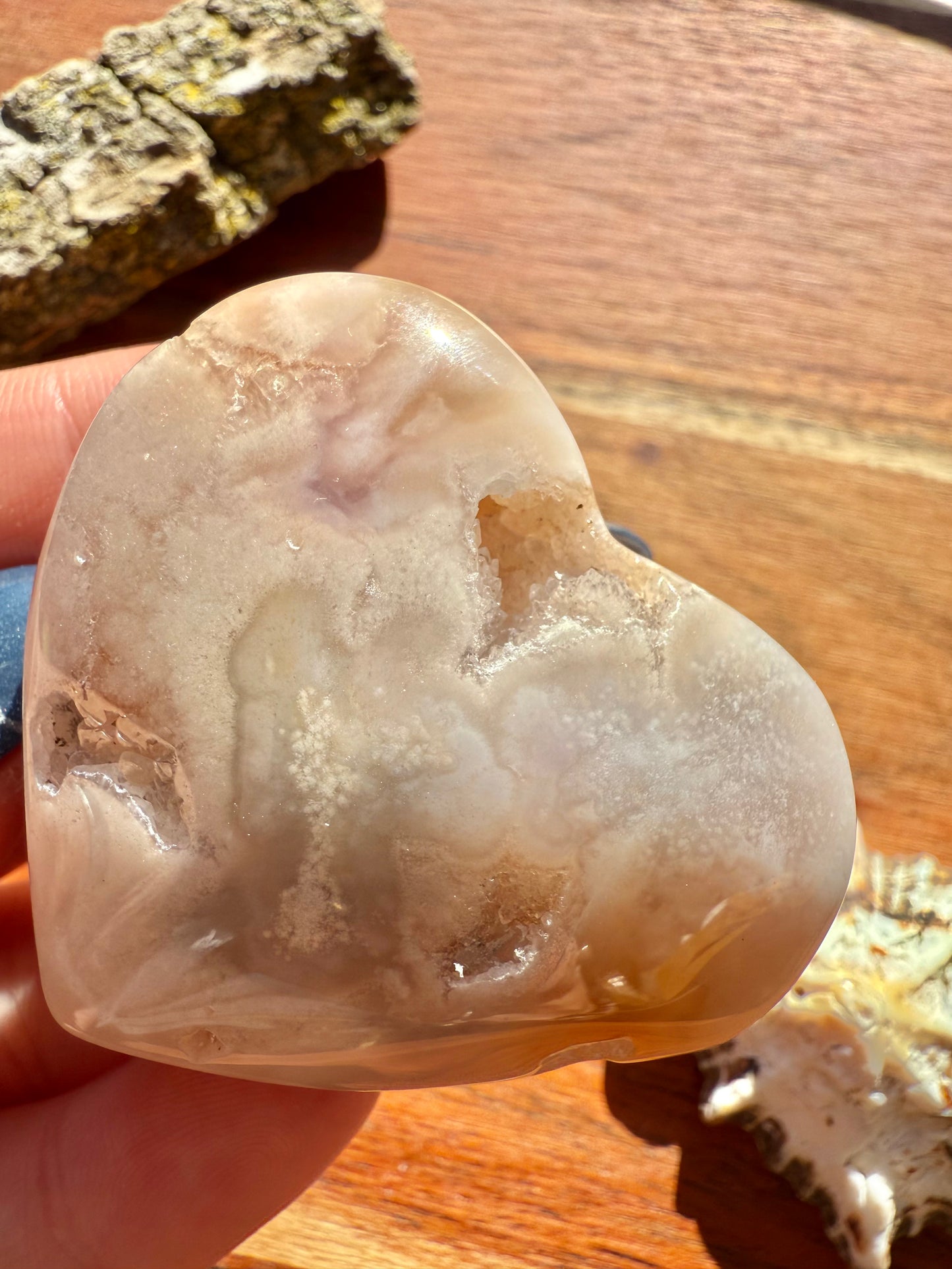 PINK AMETHYST + FLOWER AGATE HEART