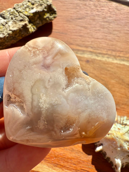 PINK AMETHYST + FLOWER AGATE HEART