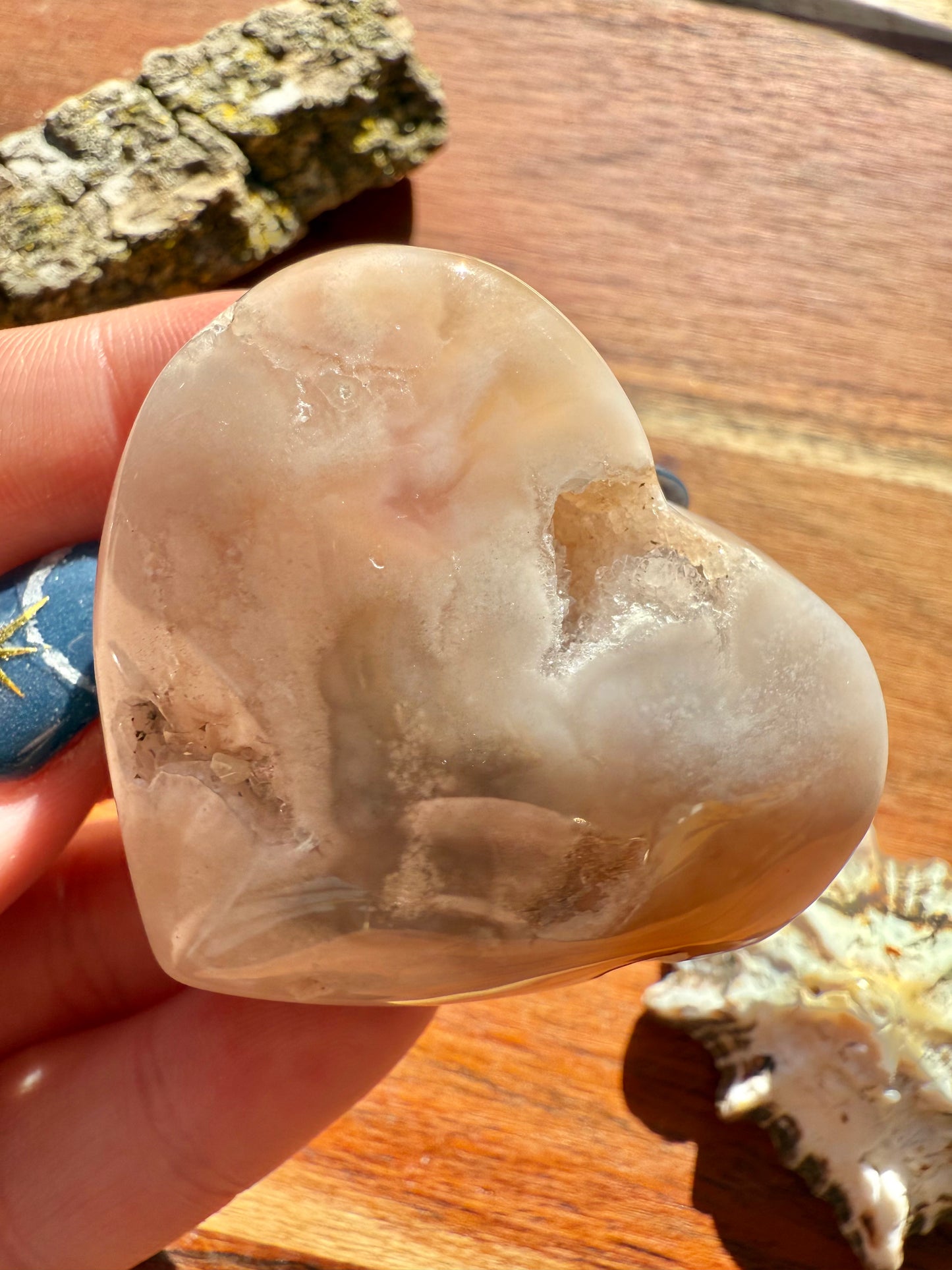 PINK AMETHYST + FLOWER AGATE HEART