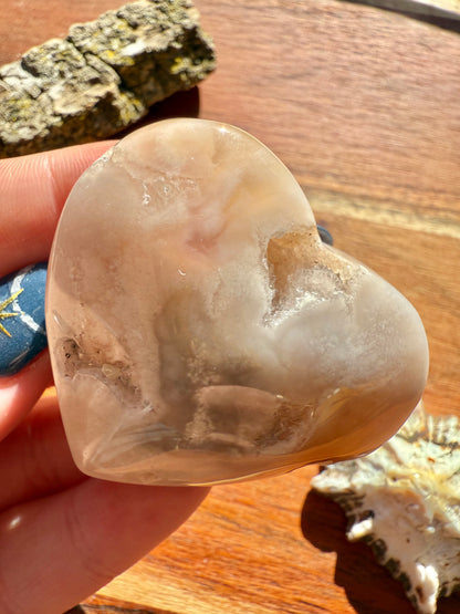 PINK AMETHYST + FLOWER AGATE HEART