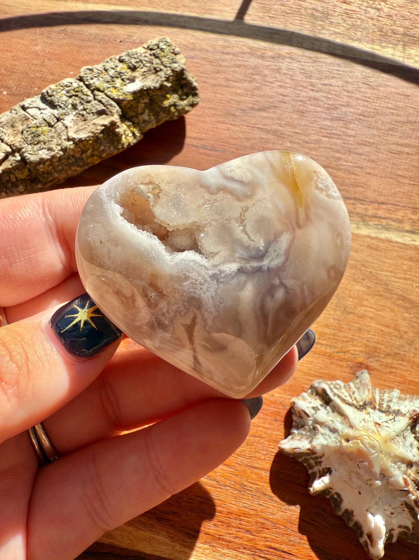 PINK AMETHYST + FLOWER AGATE HEART