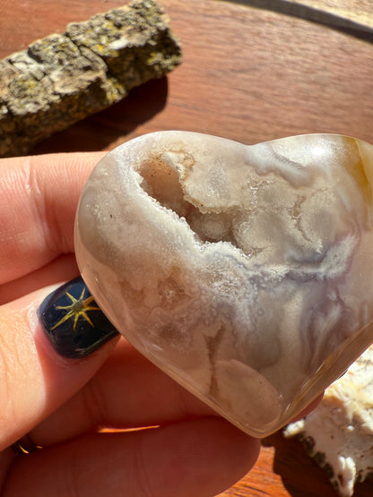 PINK AMETHYST + FLOWER AGATE HEART