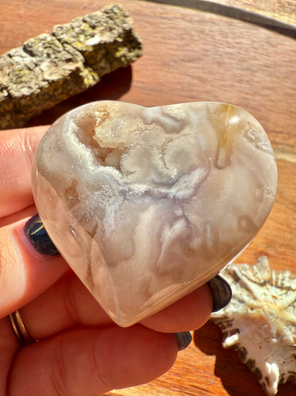 PINK AMETHYST + FLOWER AGATE HEART