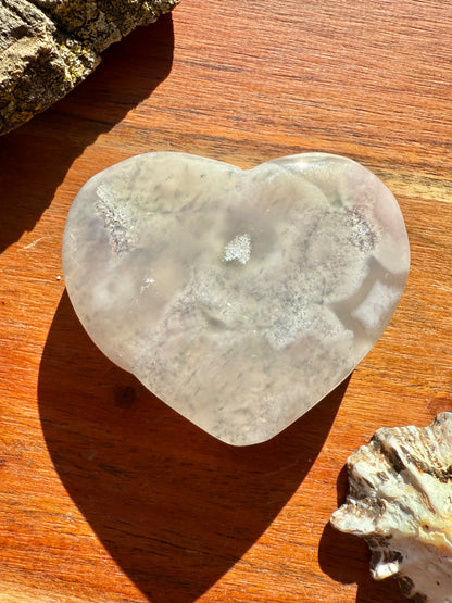 FLOWER AGATE HEART + AMETHYST