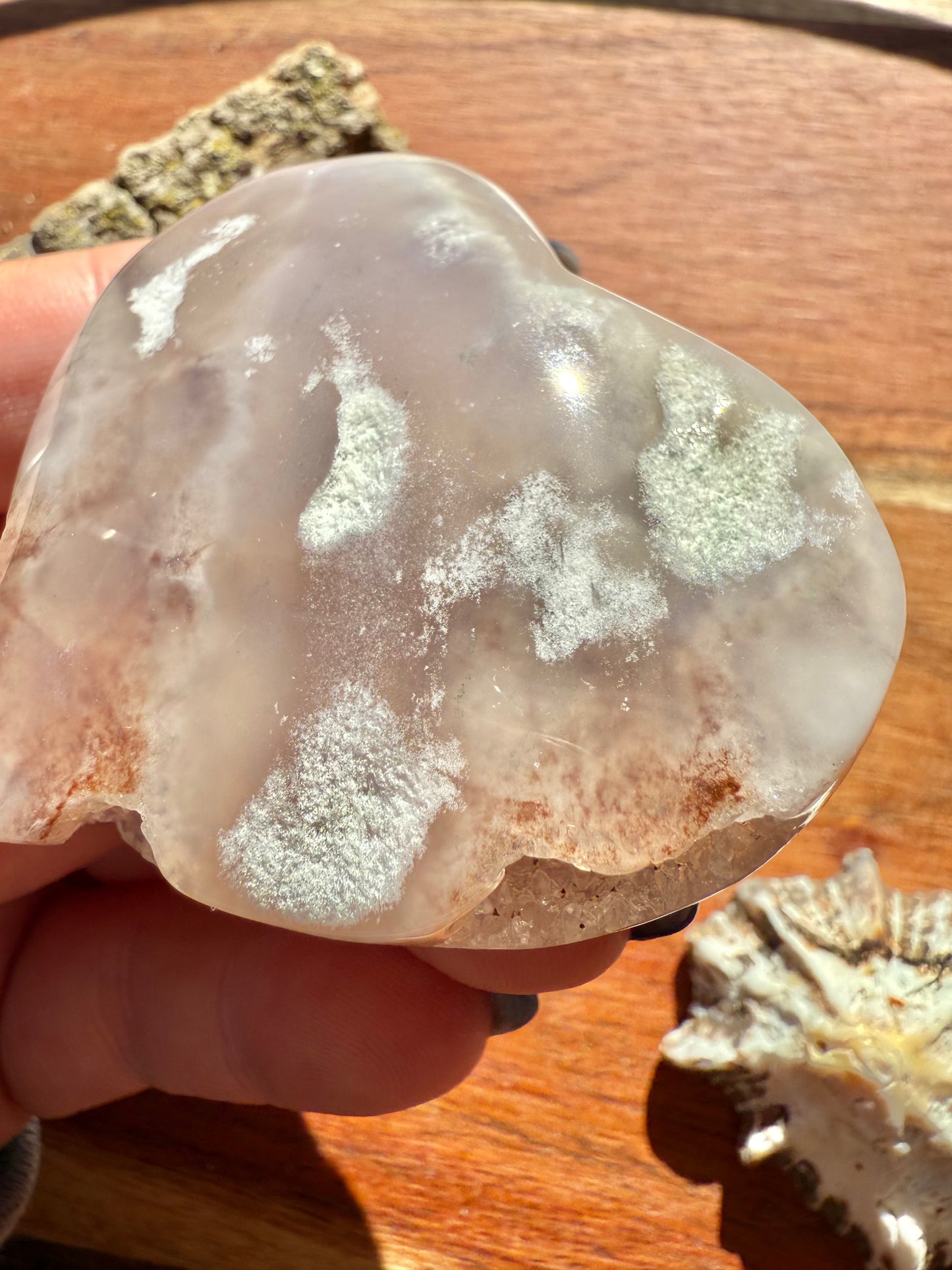 FLOWER AGATE HEART + AMETHYST