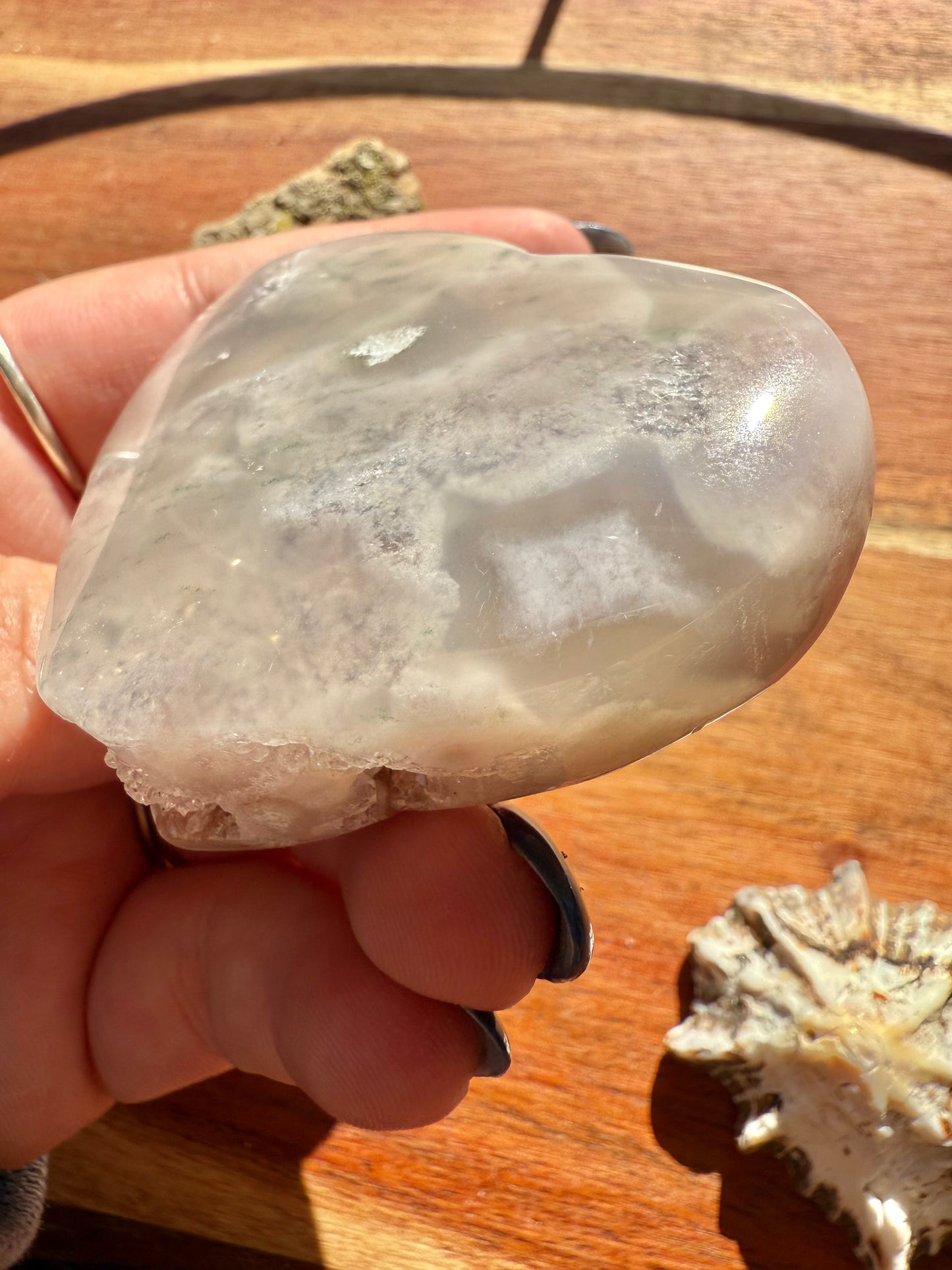 FLOWER AGATE HEART + AMETHYST