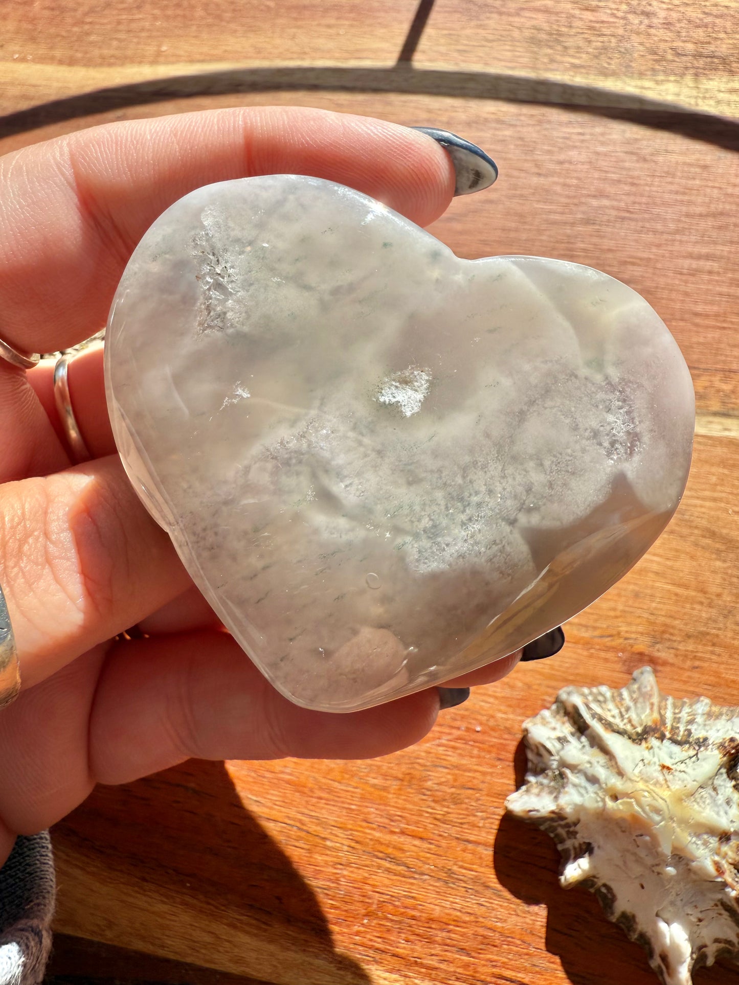 FLOWER AGATE HEART + AMETHYST