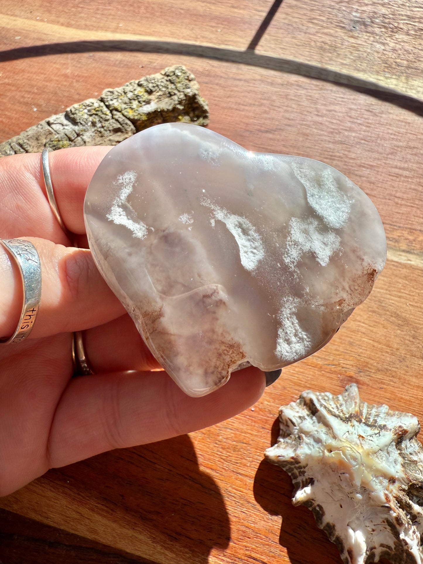 FLOWER AGATE HEART + AMETHYST