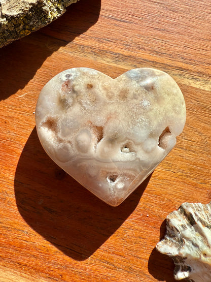 PINK AMETHYST + FLOWER AGATE HEART