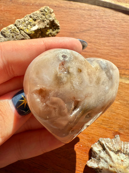 PINK AMETHYST + FLOWER AGATE HEART