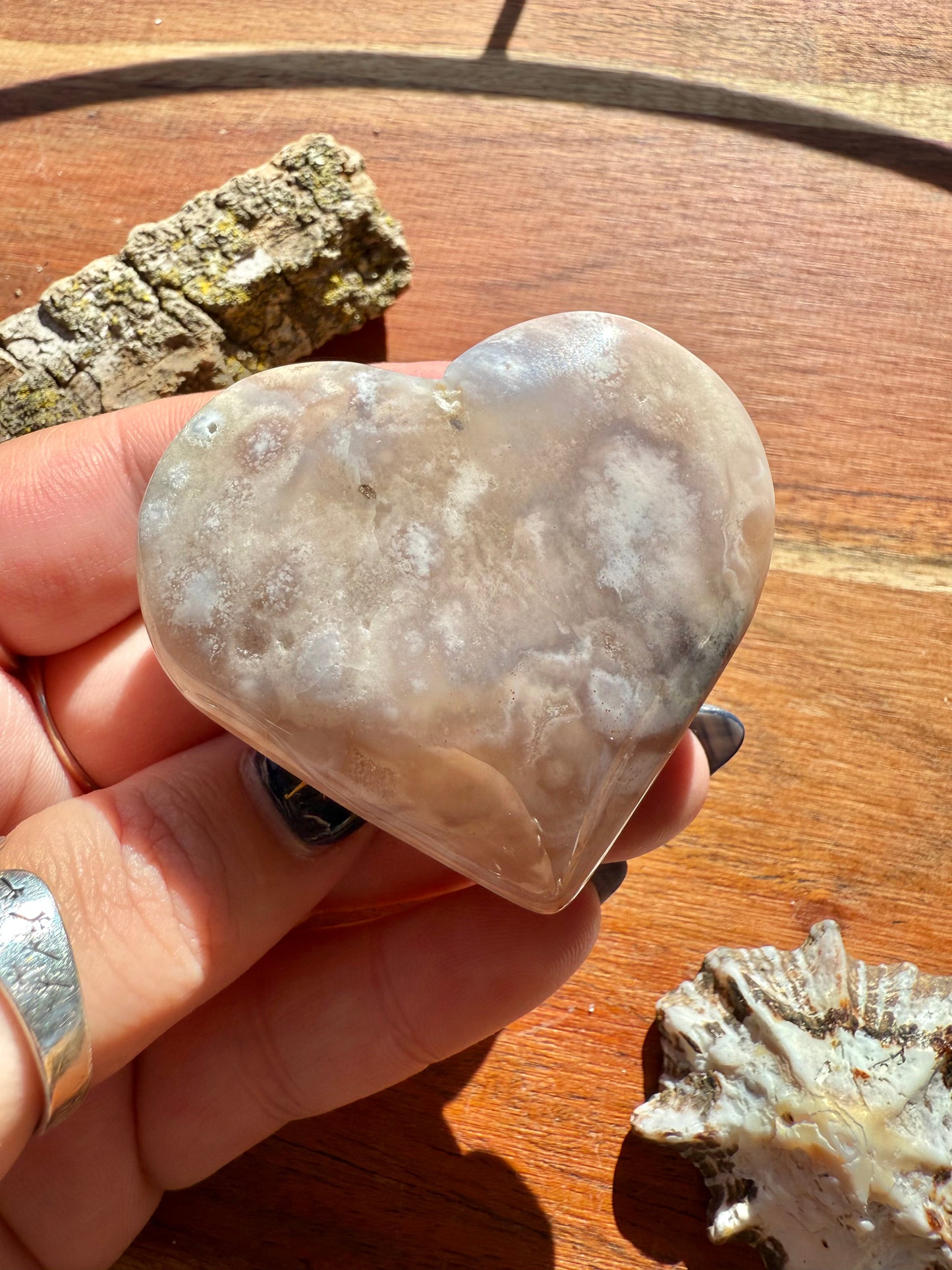 PINK AMETHYST + FLOWER AGATE HEART