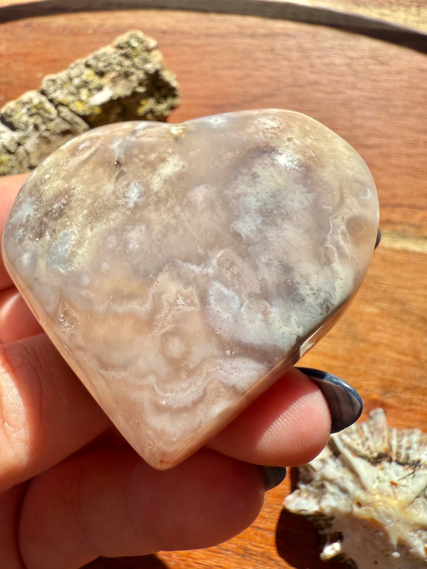 PINK AMETHYST + FLOWER AGATE HEART