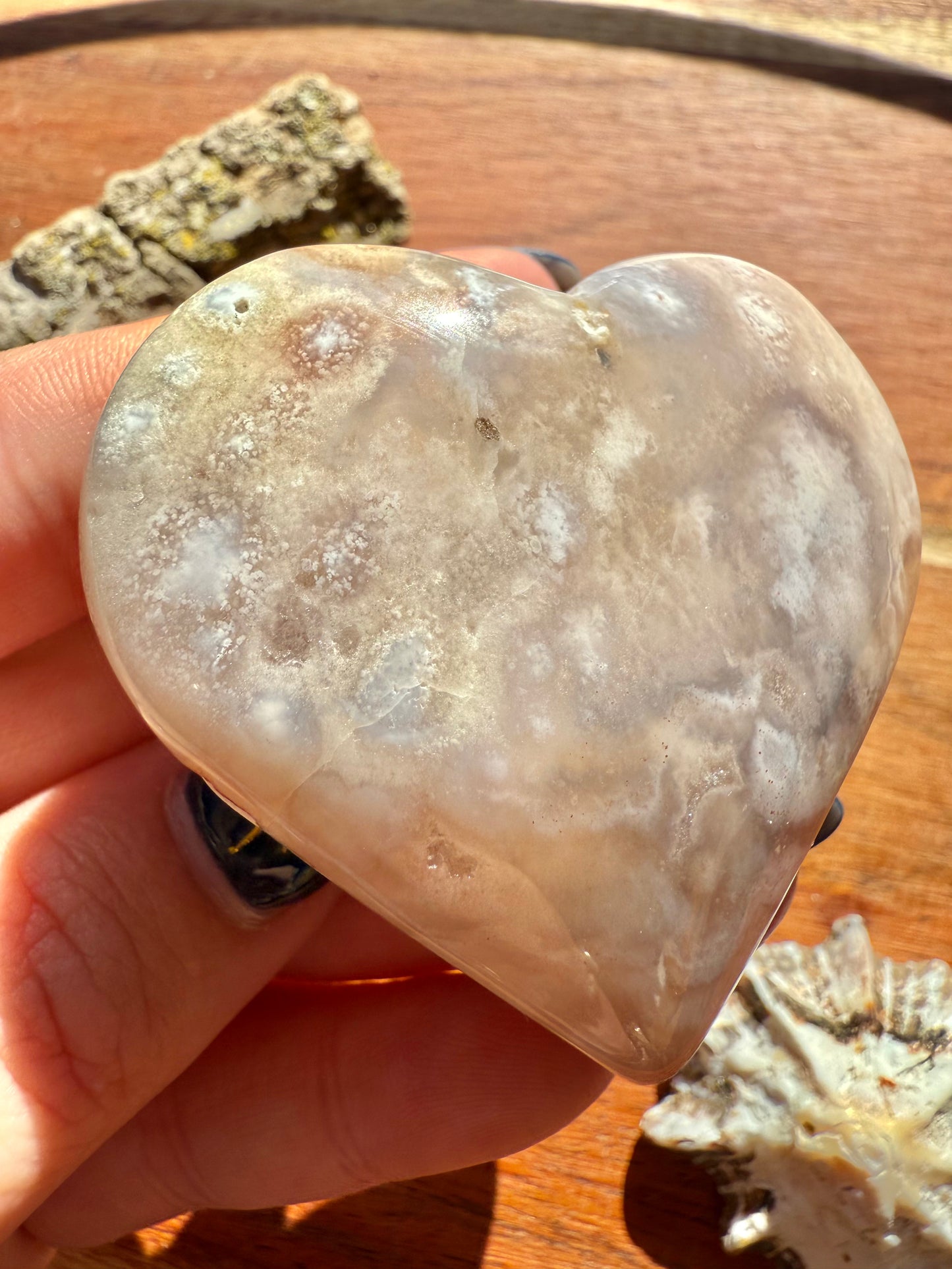 PINK AMETHYST + FLOWER AGATE HEART