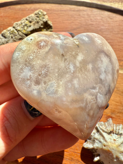 PINK AMETHYST + FLOWER AGATE HEART