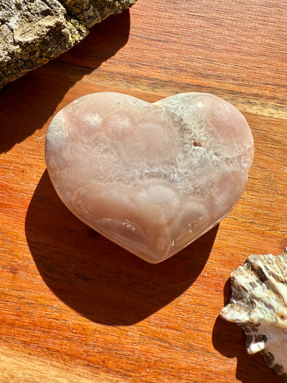 PINK AMETHYST + FLOWER AGATE HEART
