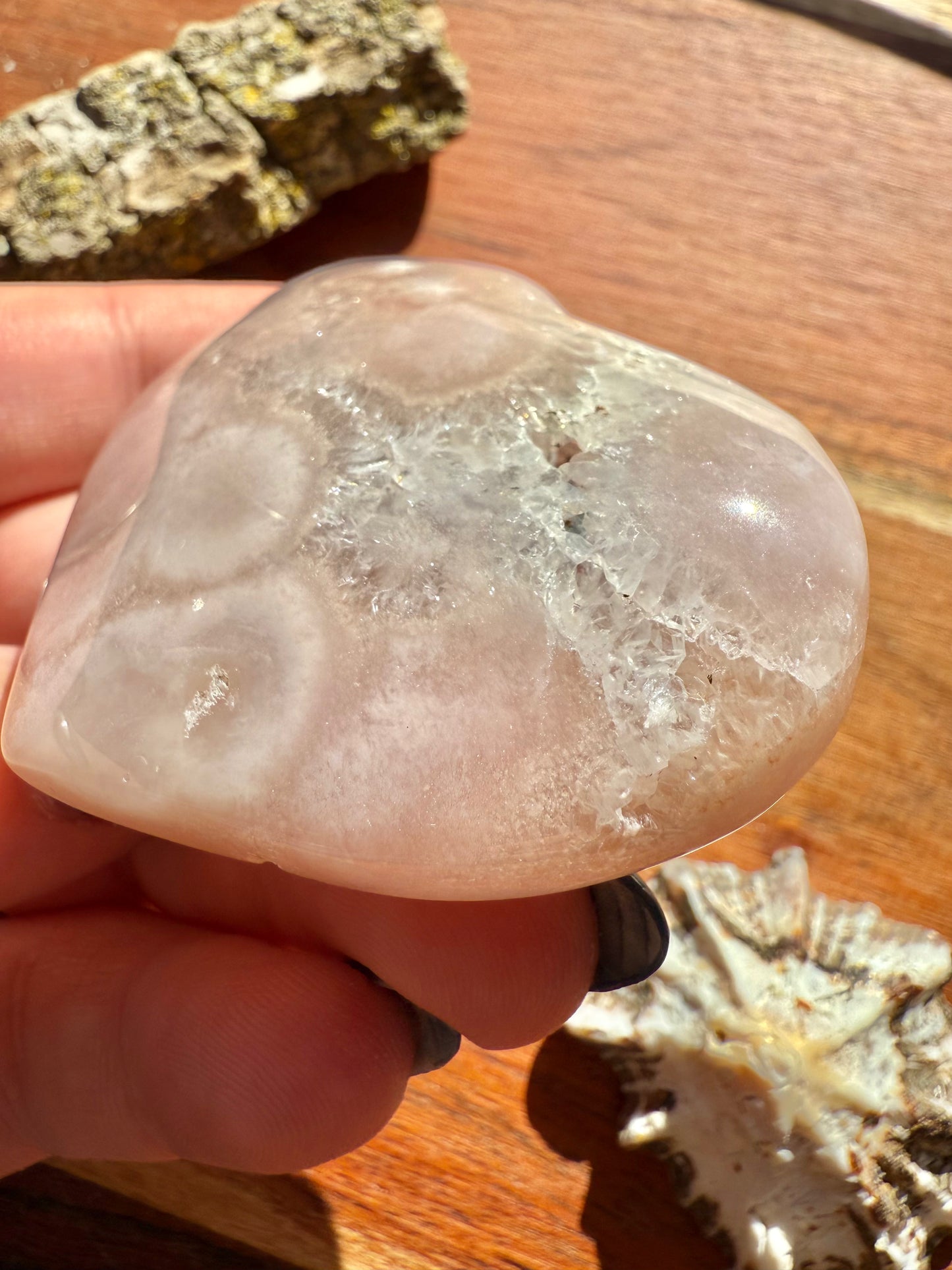 PINK AMETHYST + FLOWER AGATE HEART