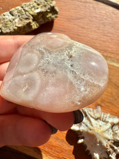 PINK AMETHYST + FLOWER AGATE HEART