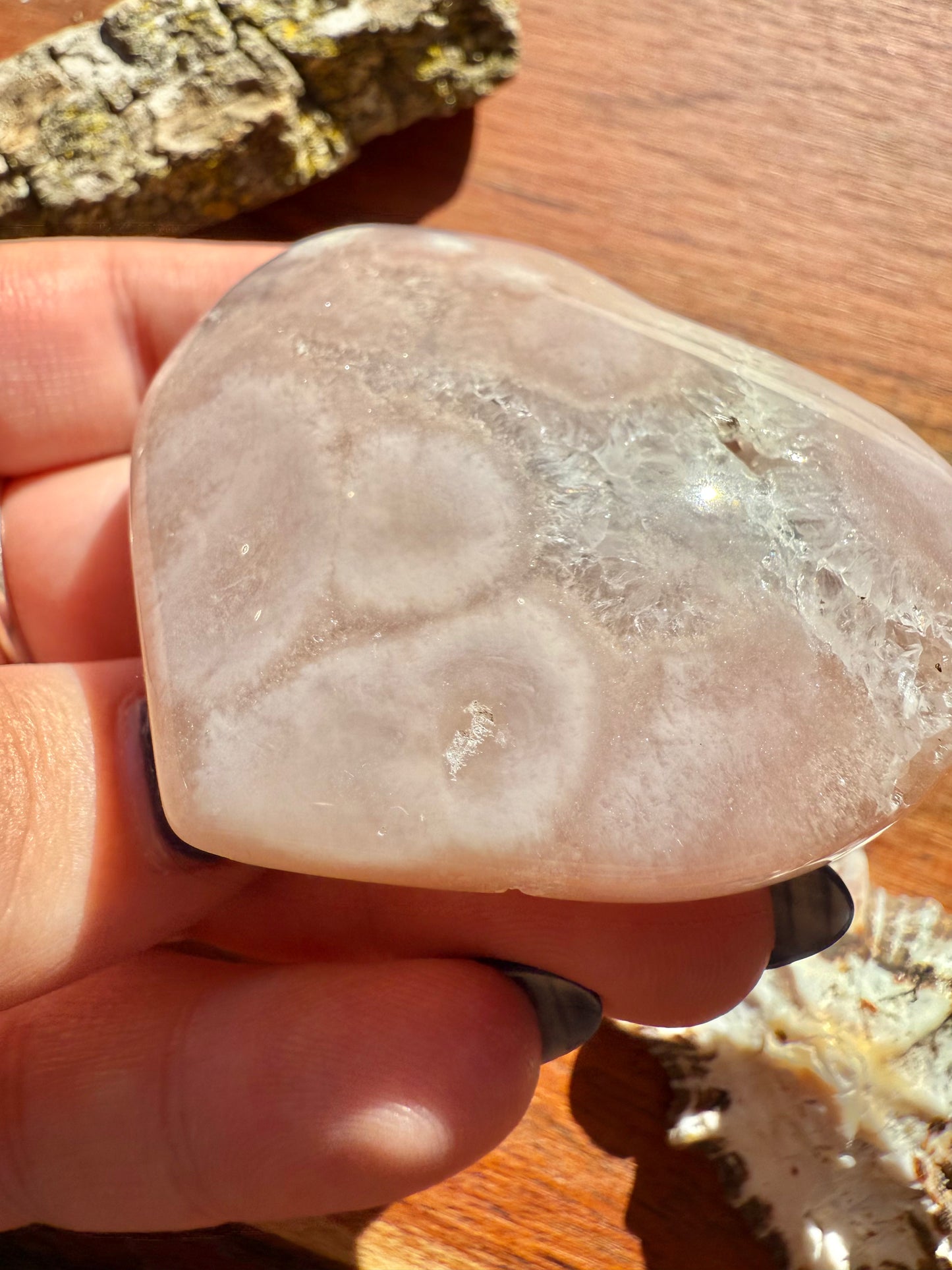 PINK AMETHYST + FLOWER AGATE HEART